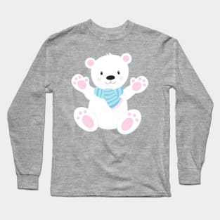 Polar Bear, White Bear, Cute Bear, Bear With Scarf Long Sleeve T-Shirt